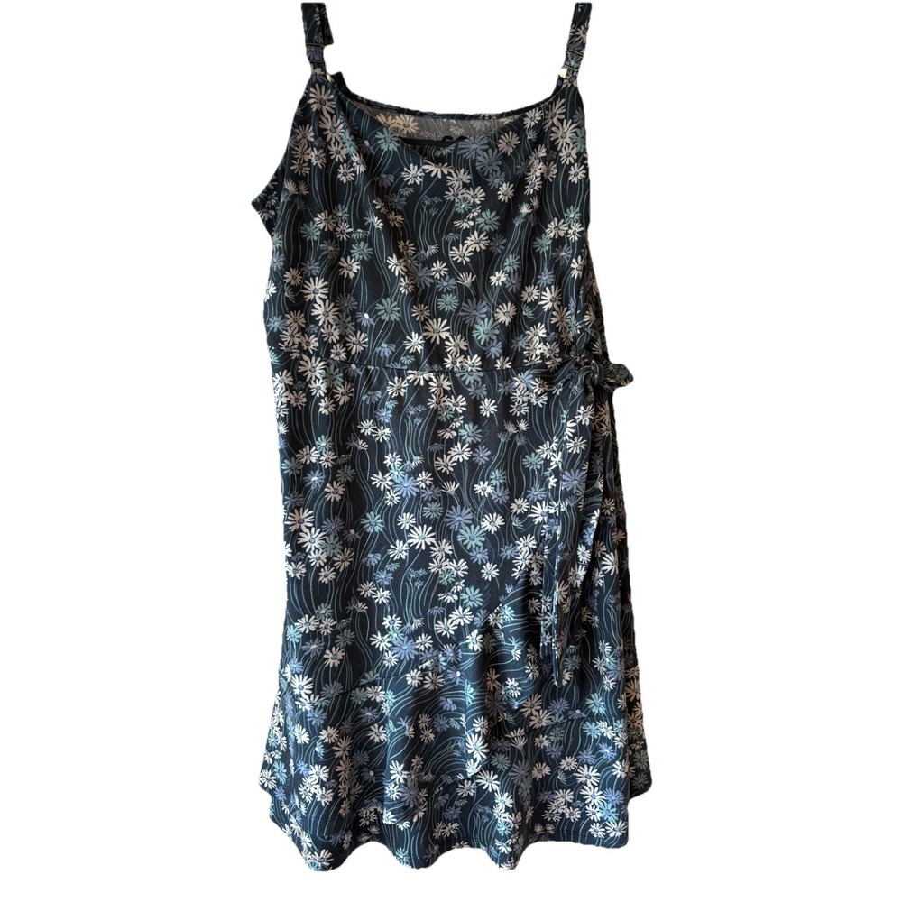 SO Blue White Floral A-Line Dress Scoop Neck Sleeveless Bow Short XXL
